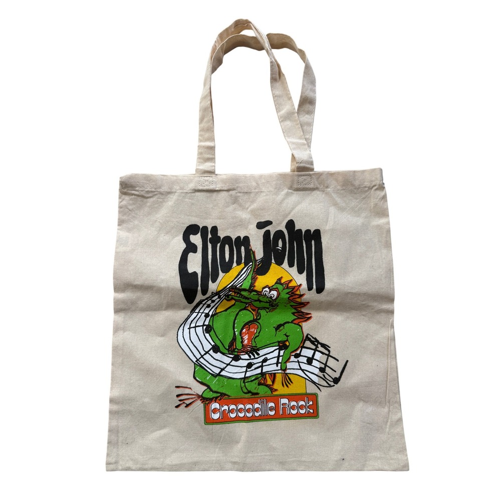 Elton John Crocodile Rock Canvas Tote Bag Cream Graphic Music Band Merch Retro